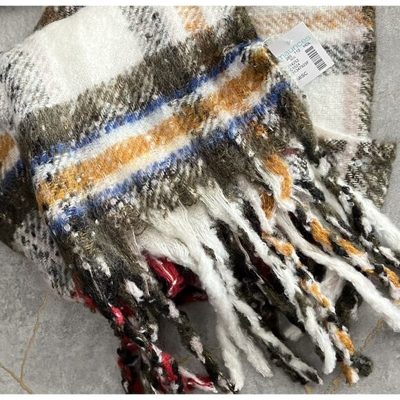 Women's Plaid Blanket Wrap Fringed Shawl-NWT-Blue, Yellow And Green-82x32 - Picture 1 of 11